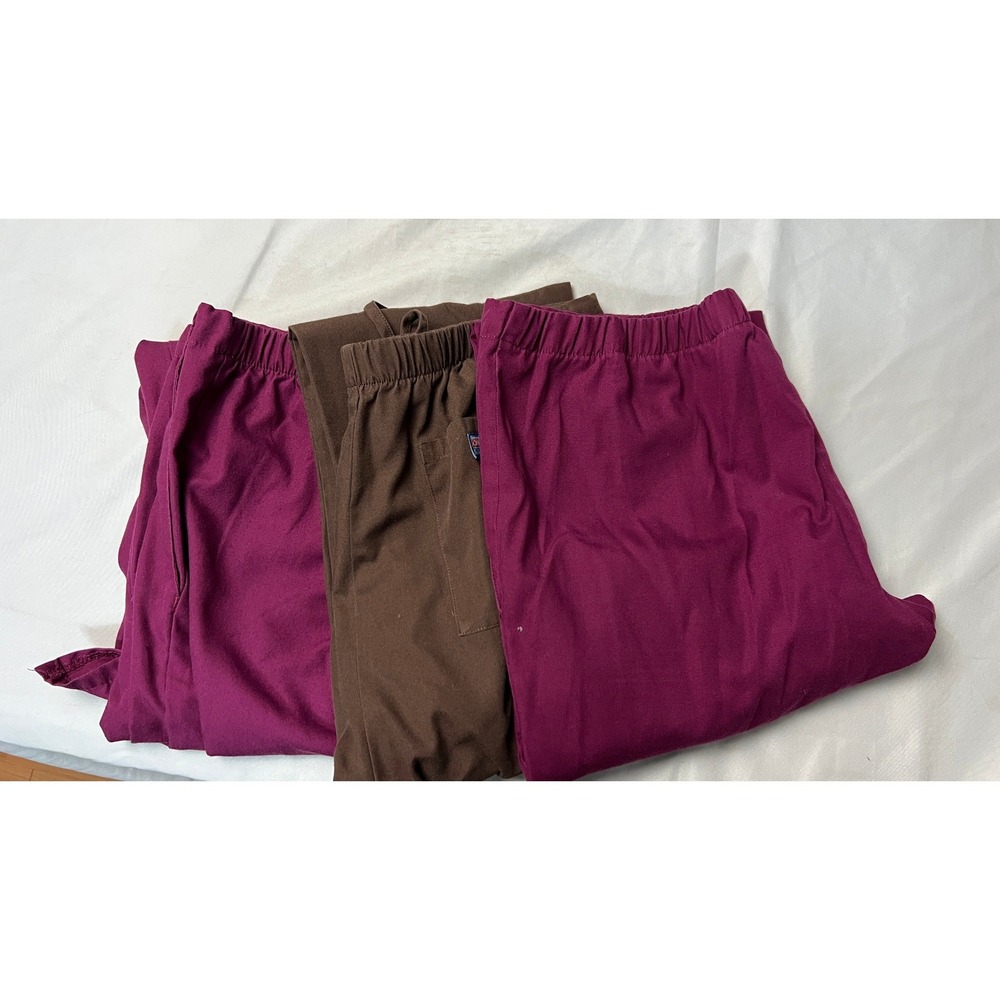 Cherokee Workwear Scrub Pants Bundle of 3 Wine Brown Drawstring 4101 Mens Medium